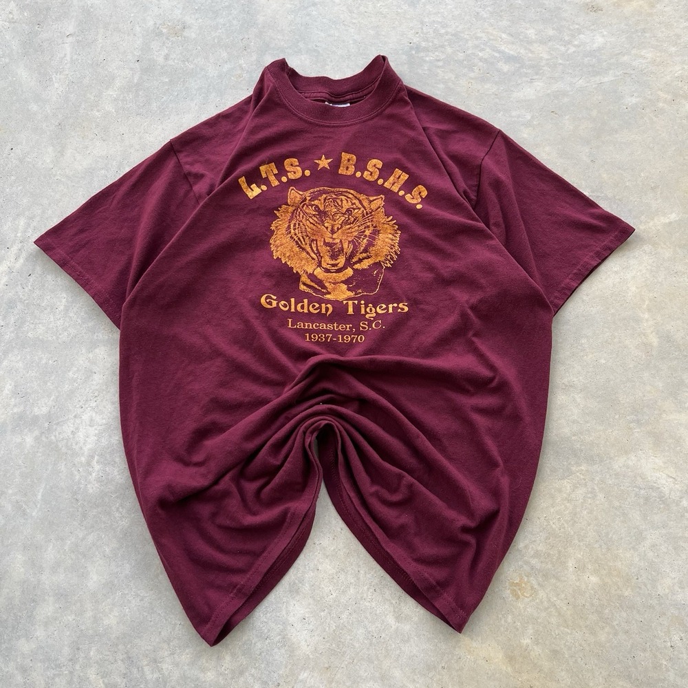 Mens Large Red Jerzees Heavyweight Blend‎ Logo Graphic T Shirt Vintage 1970's